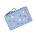 Blaue PU-Leder Mini-Brieftasche mit Bären-Stickerei und Reißverschluss-Kartenfächern - Blau