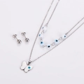 Detail of silver double-layer necklace with blue evil eye beads and butterfly pendant - Steel White