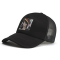 Classic black trucker hat with mesh back and anime portrait patch on front panel - Adjustable / Black