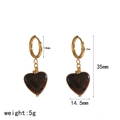 Detailed dimensions of gold hoop earrings with brown resin heart pendants, 35mm length - Heart Pendant Hoop Style (TE60632)