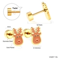 Detailed dimensions of gold plated reindeer stud earrings with twist back measurements - Reindeer Stud Earrings