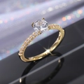 Elegant 18K gold-plated engagement ring with round zircon and sparkling pave setting - US 11 / Gold