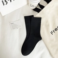 Minimalist black combed cotton crew socks with vertical ribbing texture for women - Coarse Rib / Black