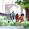 Colorful birds hanging ornament with four vibrant alloy birds for window garden decor - 4 Birds