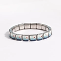 Detail of stainless steel stretch bracelet featuring blue and white ocean whale charms - Whale Ocean Theme (款式3)