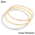 Set of 3 stackable 3mm minimalist bangles in rose gold, gold and silver 18k plated steel - 3Pcs Set-Mixed Colors (KB188747-GC)