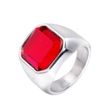 Chevalière vintage pour hommes en acier avec un grand cristal rouge de forme carrée - Silver Ruby Red Gemstone