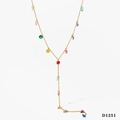 Collana a Y dorata con ciondoli in zirconia cubica colorata in stile dopamina moda - Collana in Zircone Multicolore Oro (D1251)