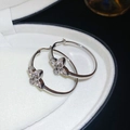 Orecchini a fiore d'argento con zircone e occhio di gatto su scatola per gioielli - 10# Clip per Orecchio-Argento