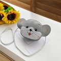 Grey cartoon mouse mini crossbody bag for kids with white braided strap on flat lay - Grey Little Mouse