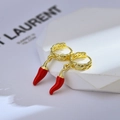 Unique red chili pepper drop earrings with gold-plated hoops for women jewelry - Red