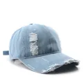 Distressed light blue denim baseball cap with vintage worn-out ripped details - Blue