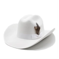 Detail of white felt cowboy hat featuring a satin ribbon and decorative feathers - M (56-58cm) / White
