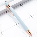 Matte light blue stylus ballpoint pen with rose gold metal accents for touchscreens - No-line Style (ai-Black Ink) / Morandi Blue