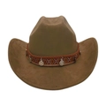 Classic coffee brown western cowboy hat with ethnic braided band and silver pendants - Army Green