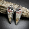 Boucles d'oreilles tribales vintage triangulaires avec agate et spirale en argent - Agate Dentelle Triangle Argent