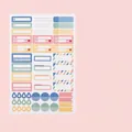 Colorful macaron planner stickers set with 49 functional icons on pink background - Memo Reminder Stickers