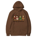 Brown Christmas hoodie featuring cartoon ducks and merry goosmas print for couples - Coffee