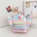 Pink quilted toddler backpack with rainbow sequin pocket and glitter angel wings - Pink