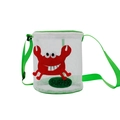 Children's white mesh beach bag with a red crab patch and green adjustable shoulder strap - Green Crab