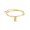 18k gold plated paperclip chain bracelet featuring a zircon-inlaid letter E charm - Letter E