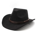 Classic black Western cowboy hat in faux suede with embossed floral pattern band - M (56-59cm) / Black