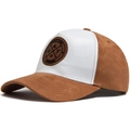 Cappellino da baseball bicolore in finta pelle scamosciata marrone e bianca con logo - Regolabile / Bianco & Cammello