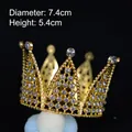 Small gold crystal tiara for cake topper or baby hair accessory, 7.4cm diameter - Full Diamond Round 013 Gold