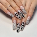 Starry snake pattern long ballerina press-on nails with rhinestone and moon accents - JP2965 (Glue Style)