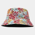 Detailed flat lay of floral print bucket hat with vibrant multi-color flower patterns - Multicolor Large Floral All-over Print Style (2#色)