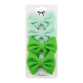 4-piece green fabric bow hair clip set for girls on a white card display - Mint Green/Bright Green