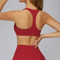 Dark red racerback sports bra and high-waist yoga pants set with heathered texture - S / Tops / Red