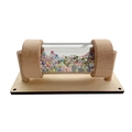 Wooden busy board spinning cylinder with colorful beads on a solid wood base - Rainstick Toy