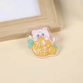 Cute acrylic cat brooch with orange and lucky text badge for gifts and accessories - All Is Well Cat