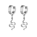Polished silver stainless steel hoop earrings featuring a vintage snake pendant design - Large Snake (Single Piece)