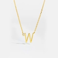 Golden S925 silver letter W pendant necklace featuring a round sparkling gemstone - Letter W