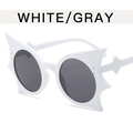 White bat-shaped sunglasses with gray lenses and metallic rivets in a hip-hop style - One Size / Solid White Frame Grey Lens