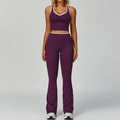 Completo sportivo donna viola scuro con bordi a contrasto e pantaloni yoga a campana - Taglia S / Top E Pantaloni / Gilet + Pantaloni a Zampa / Viola Giga