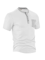 Camicia Henley da uomo in maglia a nido d'ape bianca con tasca e colletto grigi a contrasto - S / Bianco