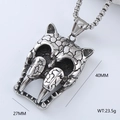 Close-up of wolf head pendant with 40mm height and 27mm width dimensions for men - Distressed Wolf Head (Style 3 Pendant Only)