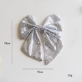 Fiocco natalizio con paillettes argento lucido, dimensioni 18x15cm per albero di Natale - Argento Piccolo