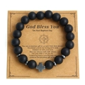 Bracciale in pietre naturali nere con croce in metallo su carta regalo battesimo - Onice Nero Opaco