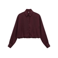 Camisa corta de satén granate con corte globo y detalle de dobladillo elástico - XS / Rojo Oscuro
