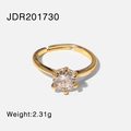 Detail of a 2.31g gold ring featuring a clear zircon in a classic six-prong setting - Adjustable Open / 18K Gold Color (JDR201730)