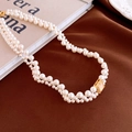 Multi-layer pearl necklace with gold square pendant on silk background for elegant fashion - 9 Necklace-Gold-White