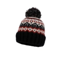 Winter knitted beanie featuring Fair Isle geometric pattern and contrast faux fur pom-poms - Black
