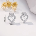 Detailed view of silver heart studs with dimensions showing 10mm height and 8mm width - EH758 Double Heart Hollow Studs