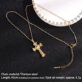 Golden titanium steel cross necklace with white zircon pavé setting and adjustable chain - Cross No.4 Gold (A292)