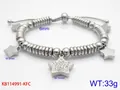 Adjustable stainless steel beaded bracelet featuring a sparkling pavé star pendant - Silver Star Beaded Style (KB114991-KFC)