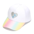 Dettaglio del cappellino bianco da bambina con visiera glitter arcobaleno e ricamo - 52-54cm / Bianco